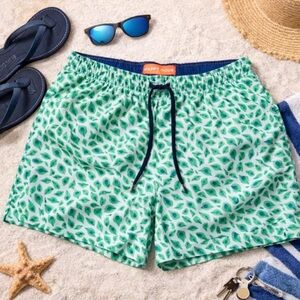 Happy Hour Swim Trunks Mens XL Peacock Green Blue Elastic Waist 32 x 4